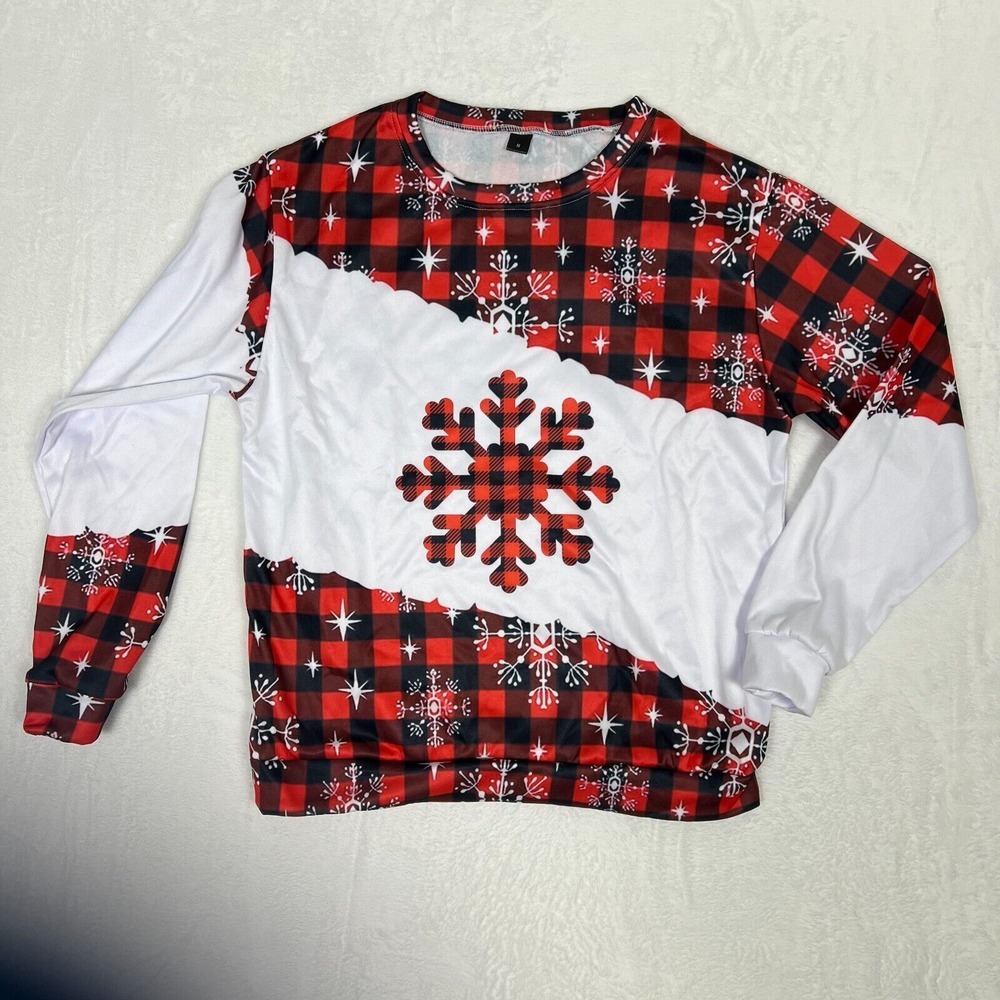 Christmas Shirt Light Crew Neck Men's Size Medium Long Sleeve Snowflake Holidays